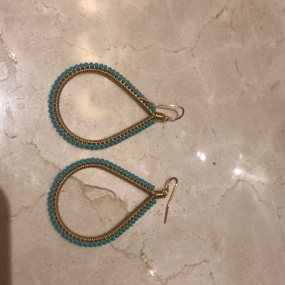 Earrings  - gold plated with turquoise beading